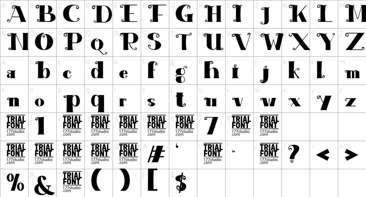 Acrotray font Character Map