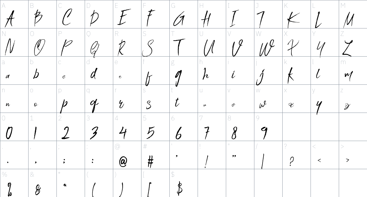 Ink Hill font Character Map