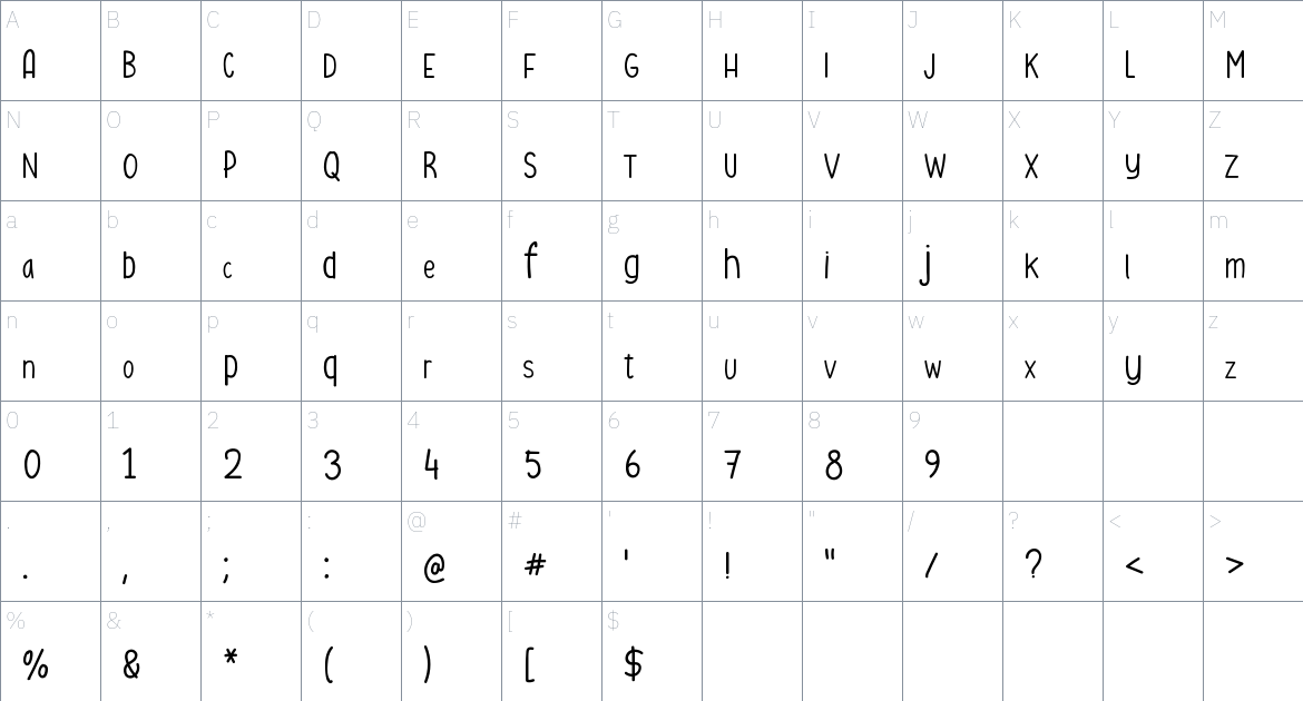 Evoley Notes Font font Character Map