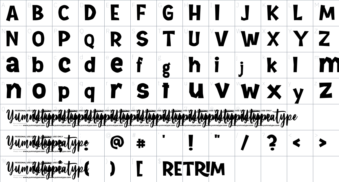 Retrim font Character Map