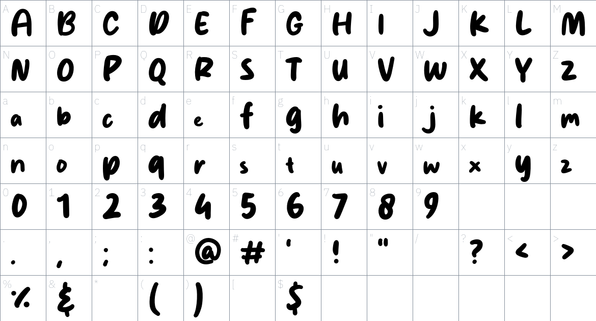 Freshco font Character Map