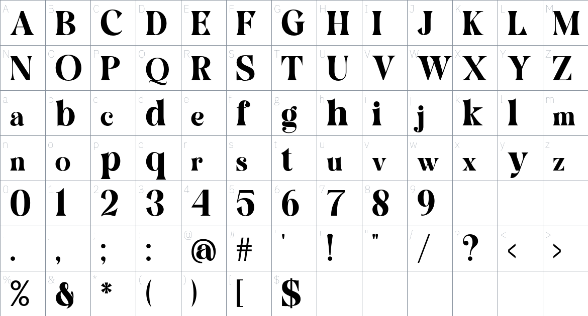 Bosento font Character Map