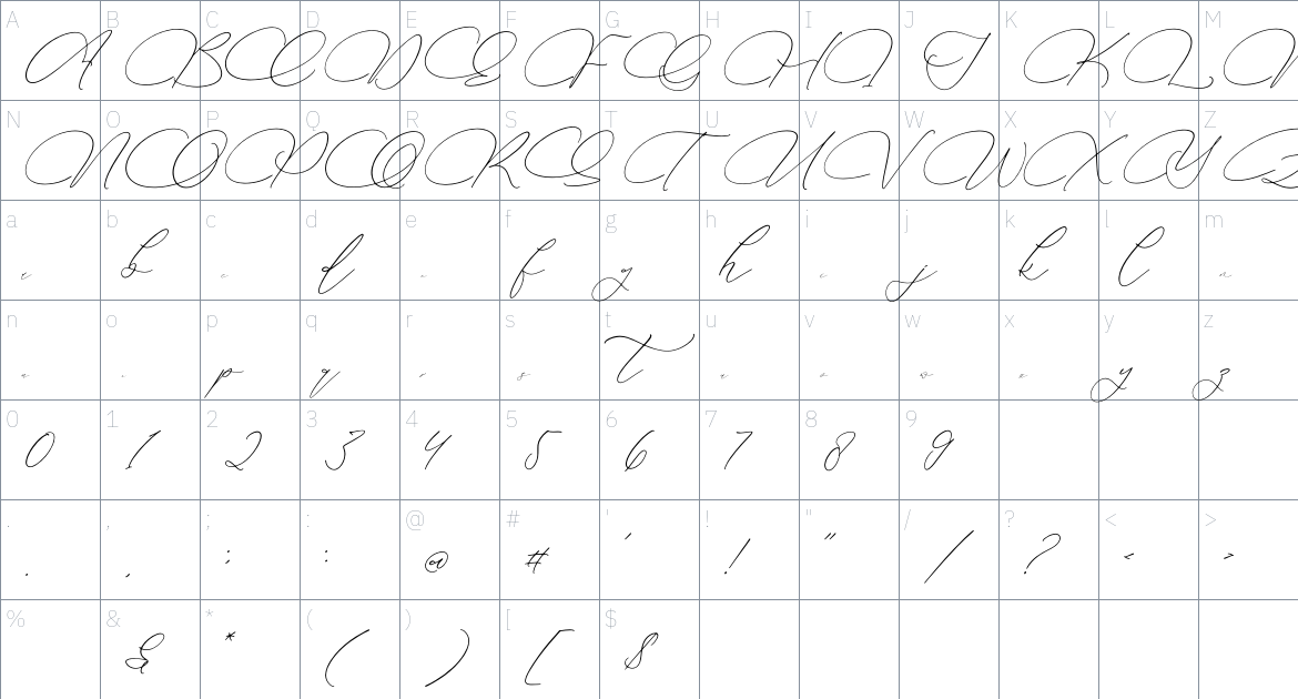 Andaluse Selioth font Character Map