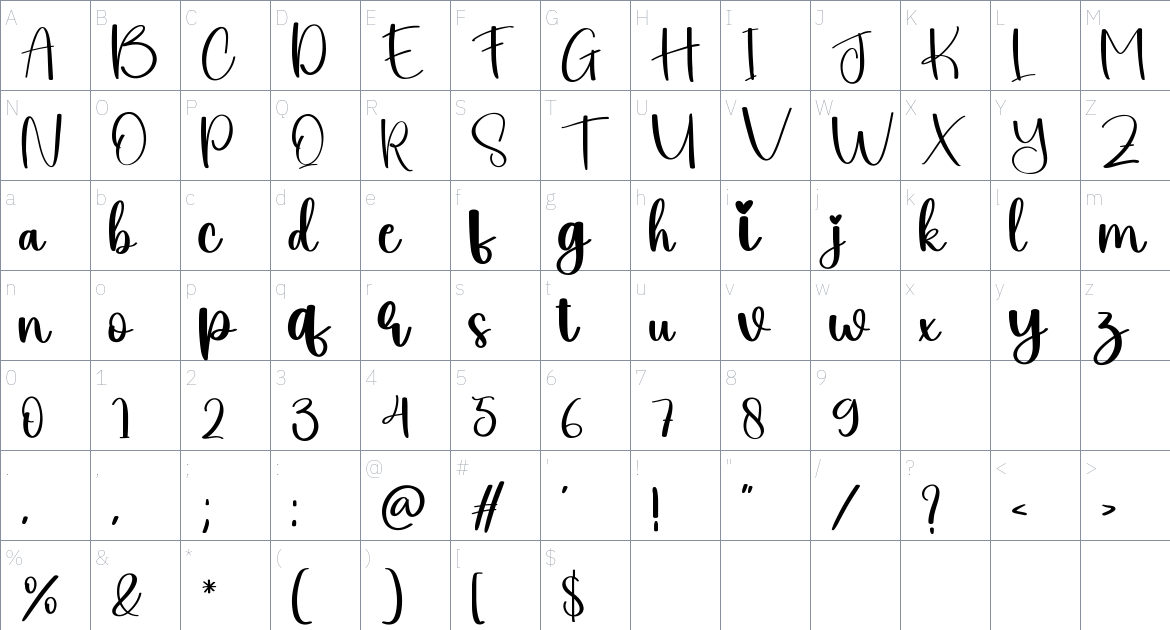 Belove font Character Map