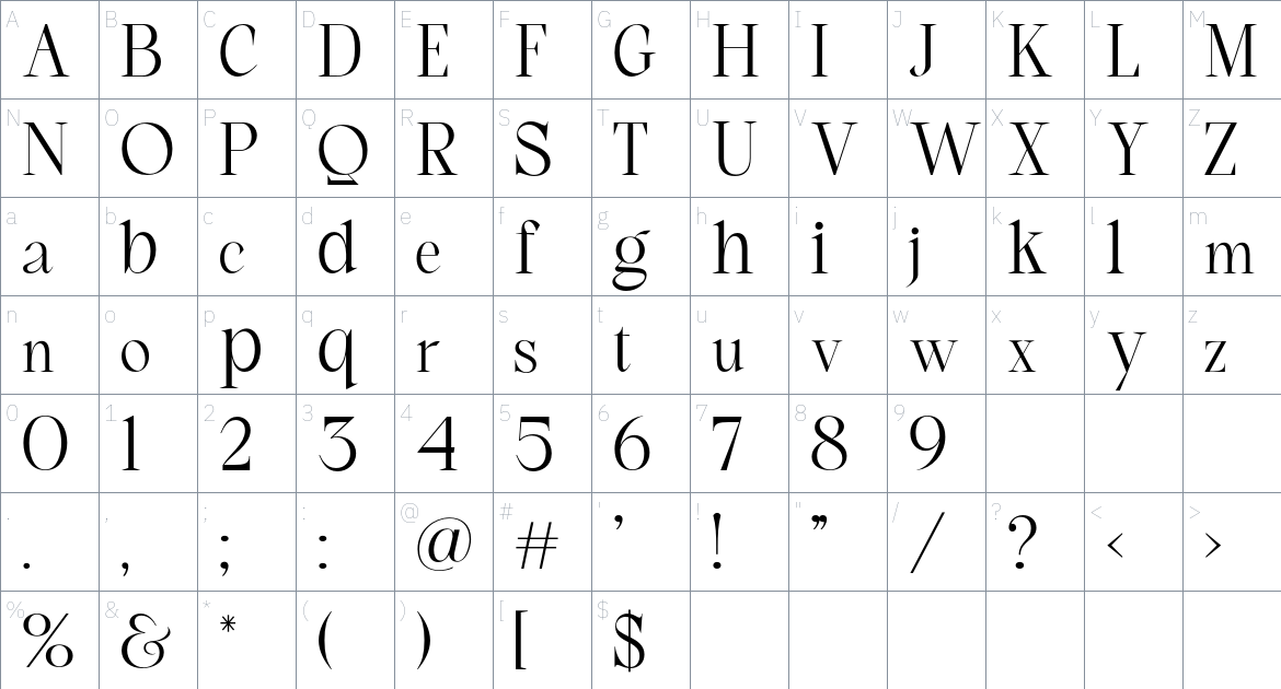 Spectral Bridge font Character Map