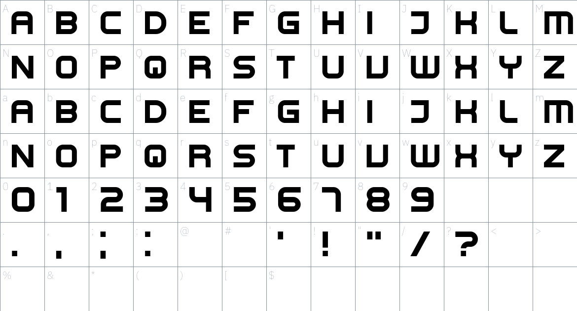 Orion font Character Map