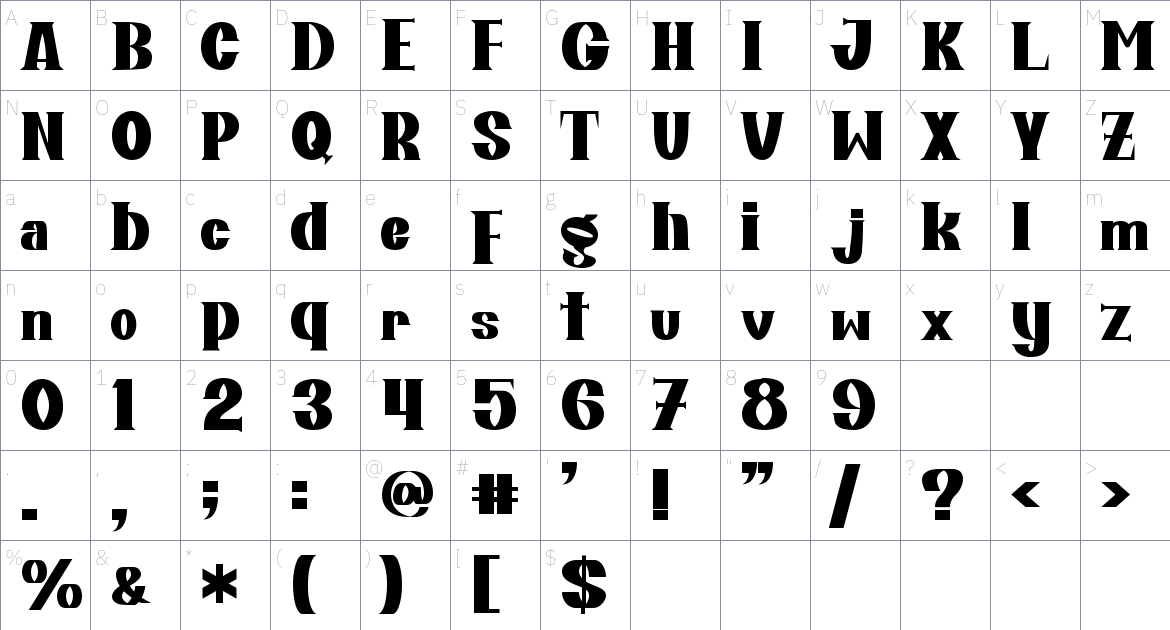 Antigo font Character Map