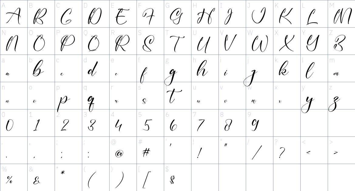 Hillarya Maliah font Character Map