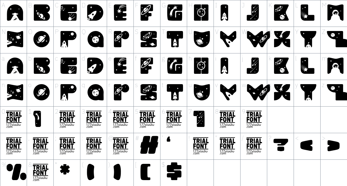 Solar Space font Character Map