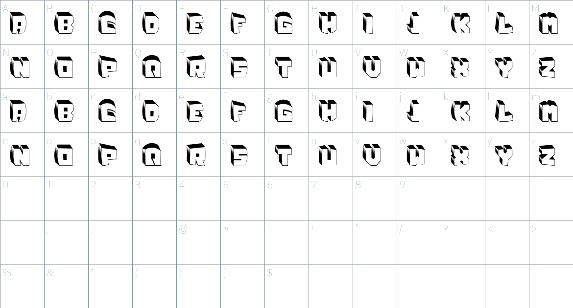 Zero font Character Map