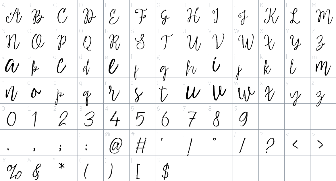 Misyela font Character Map