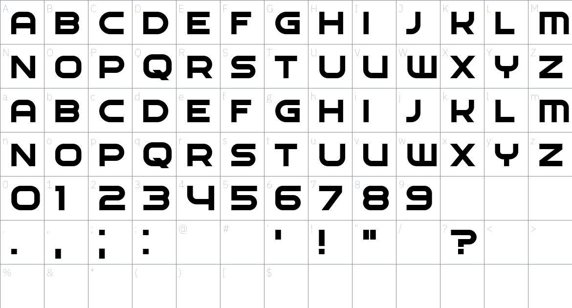 Apollo font Character Map