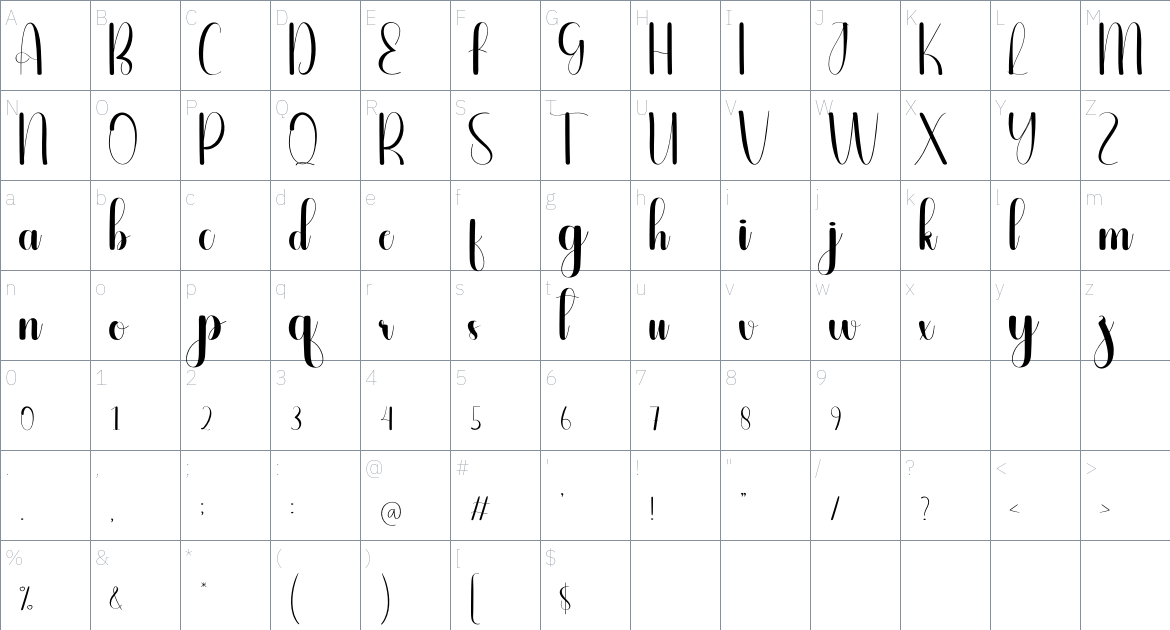 Rumble font Character Map