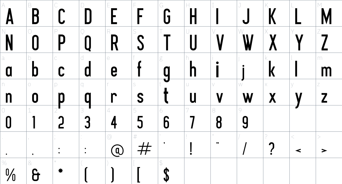 Honresd font Character Map