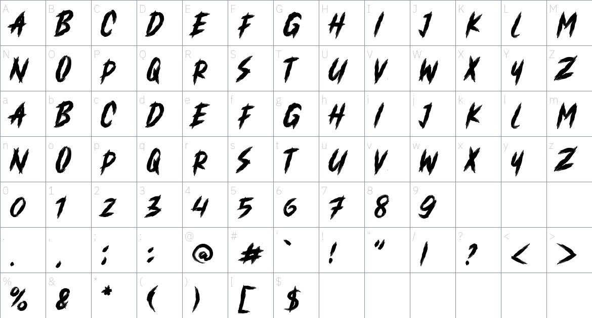 Rusty Attack font Character Map