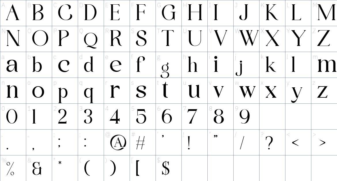 Agright font Character Map