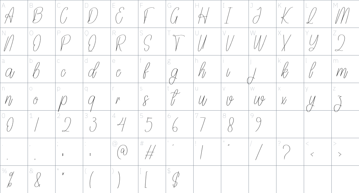 Autograph font Character Map