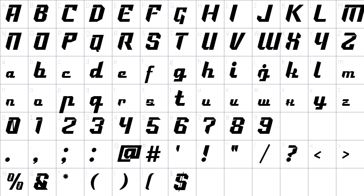 Racing Games font Character Map