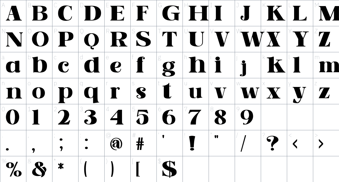 Asteru font Character Map