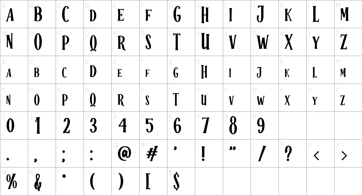 WITCHUNT font Character Map