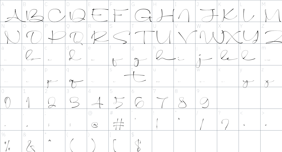 Solami Signature font Character Map