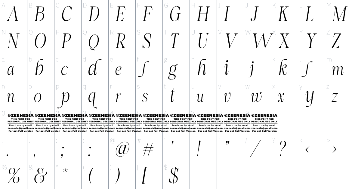 More Bright font Character Map