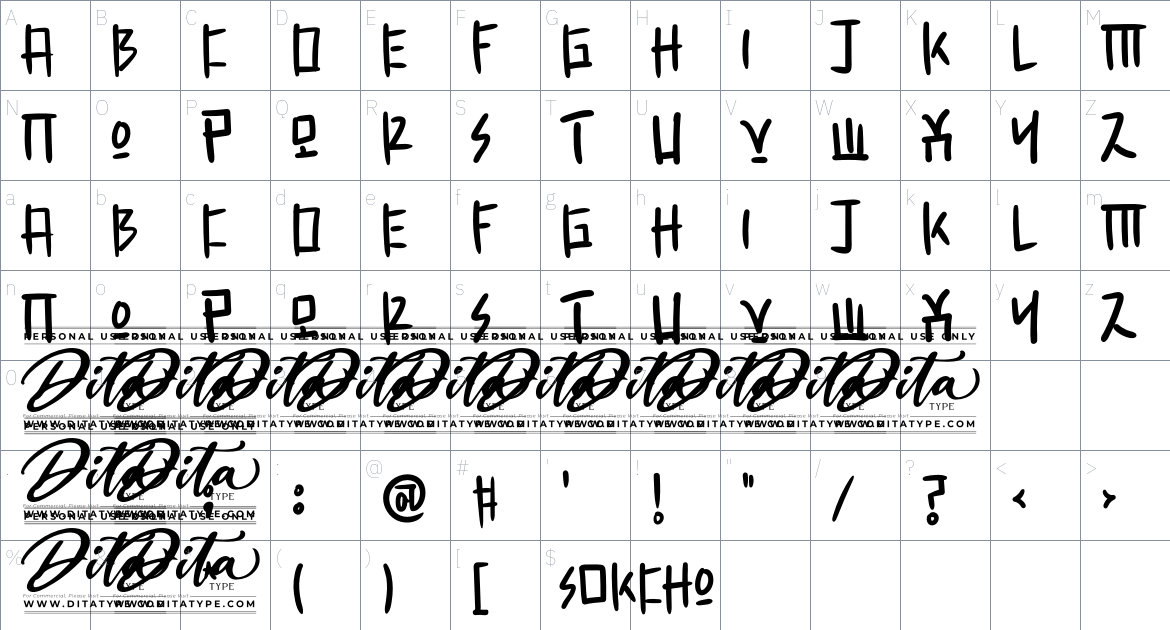 Sokco font Character Map