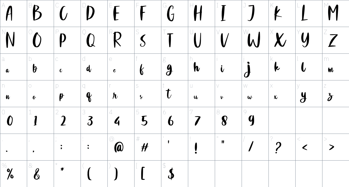 Brooldy Font font Character Map