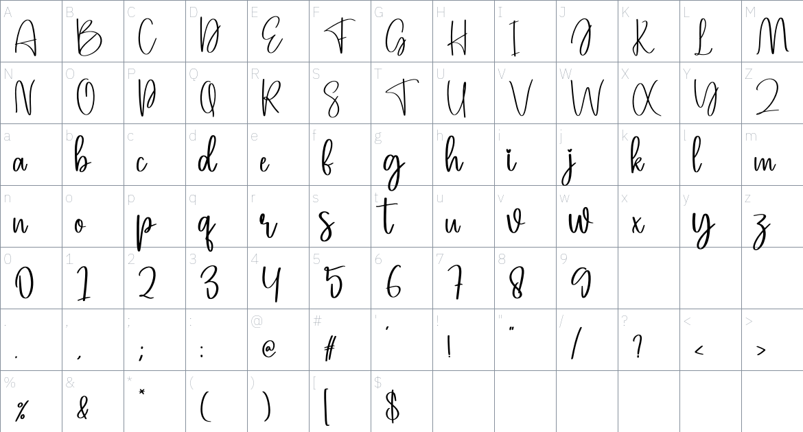 Stocky font Character Map