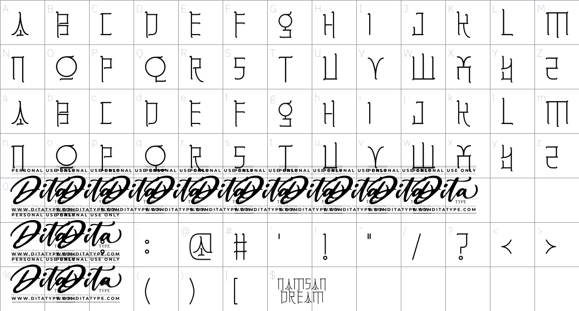 Namsan Dream font Character Map