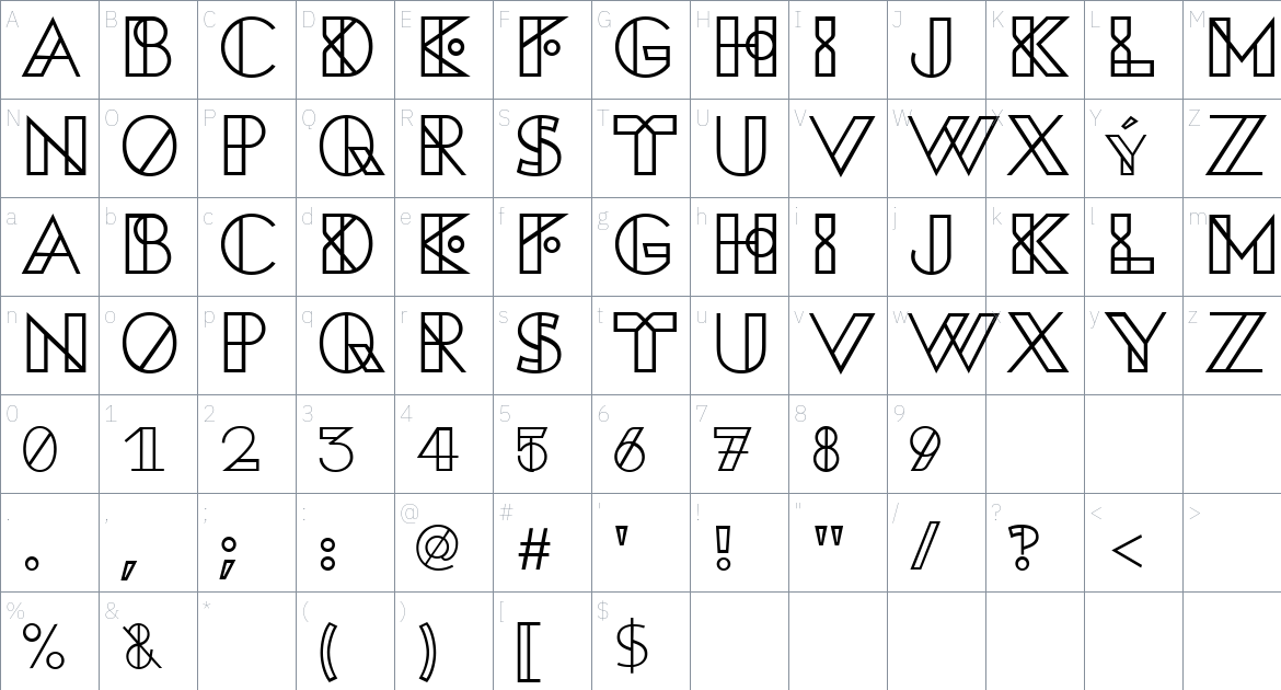 K95 Alphabet Font font Character Map