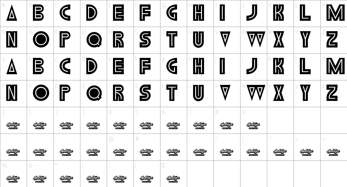 Aliver Aron font Character Map