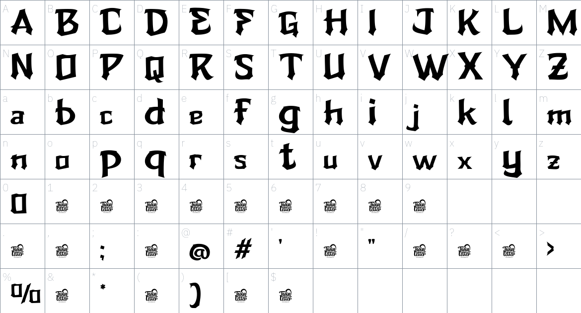 Zieruk font Character Map