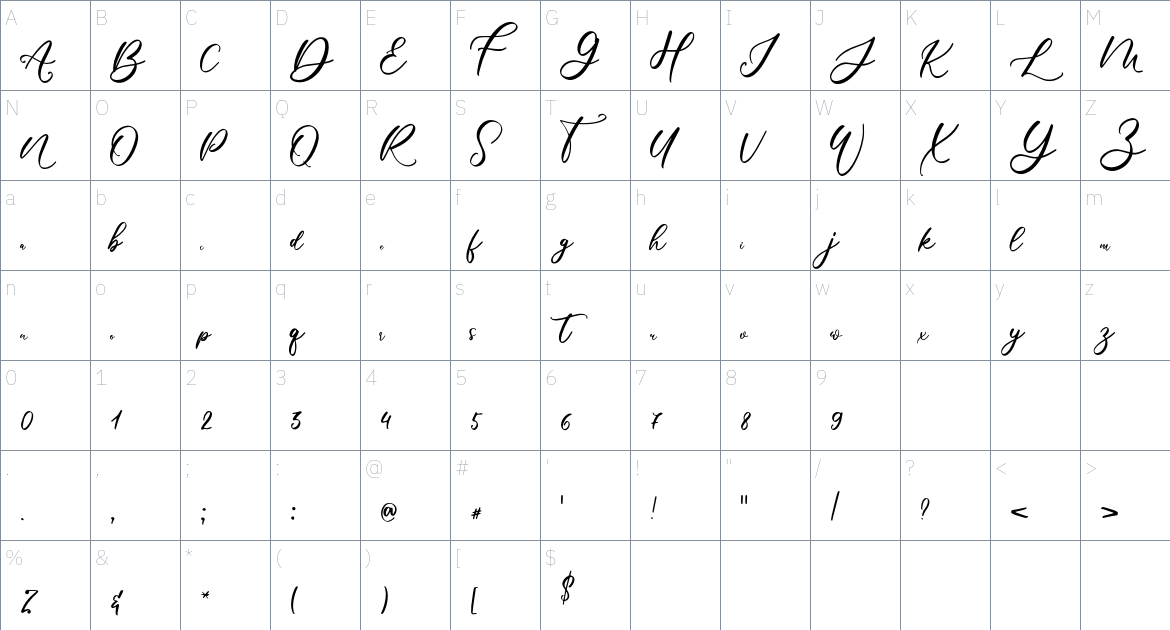 Meticulous font Character Map