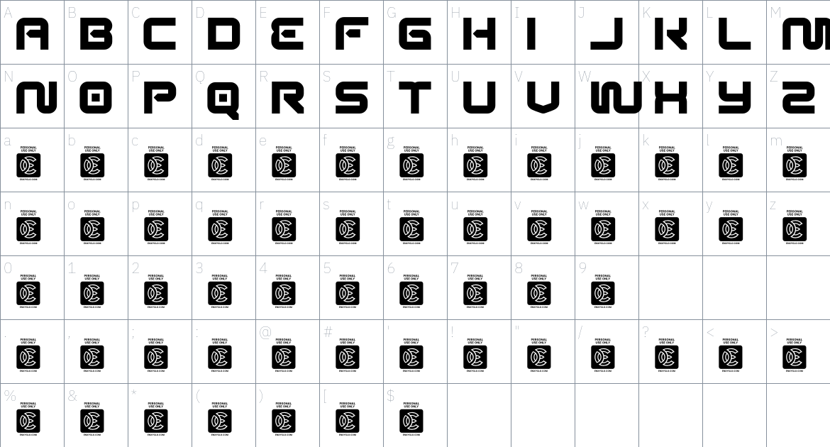 MOREKS font Character Map