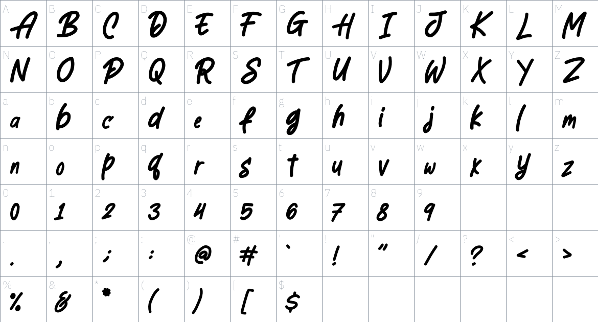 Leonardoo font Character Map