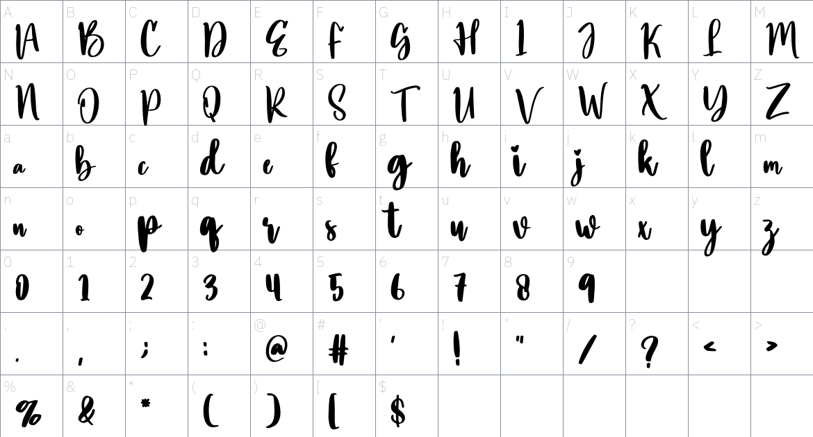 Silly font Character Map