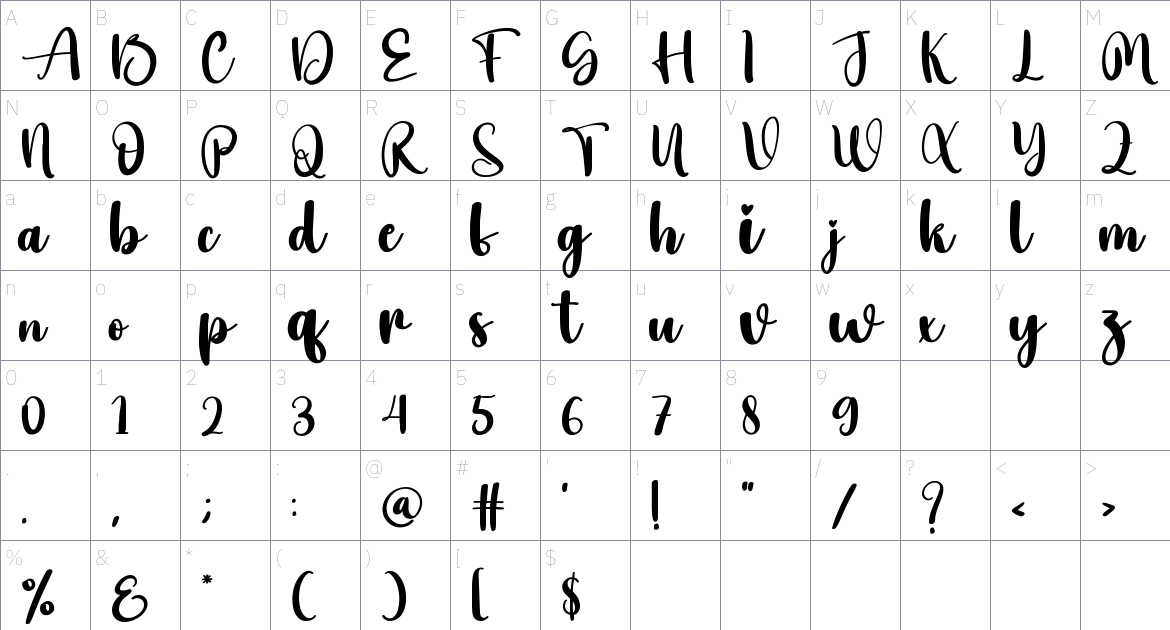 Mild font Character Map