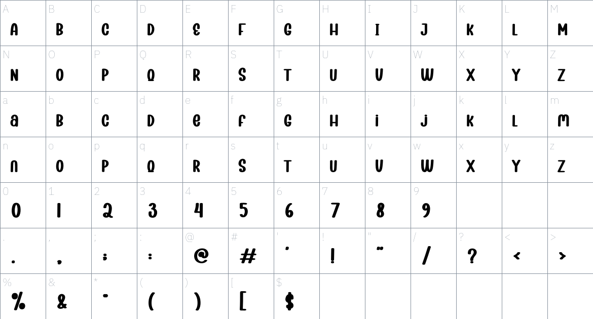 Cheerfully font Character Map