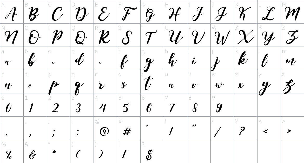 Meysha Font font Character Map