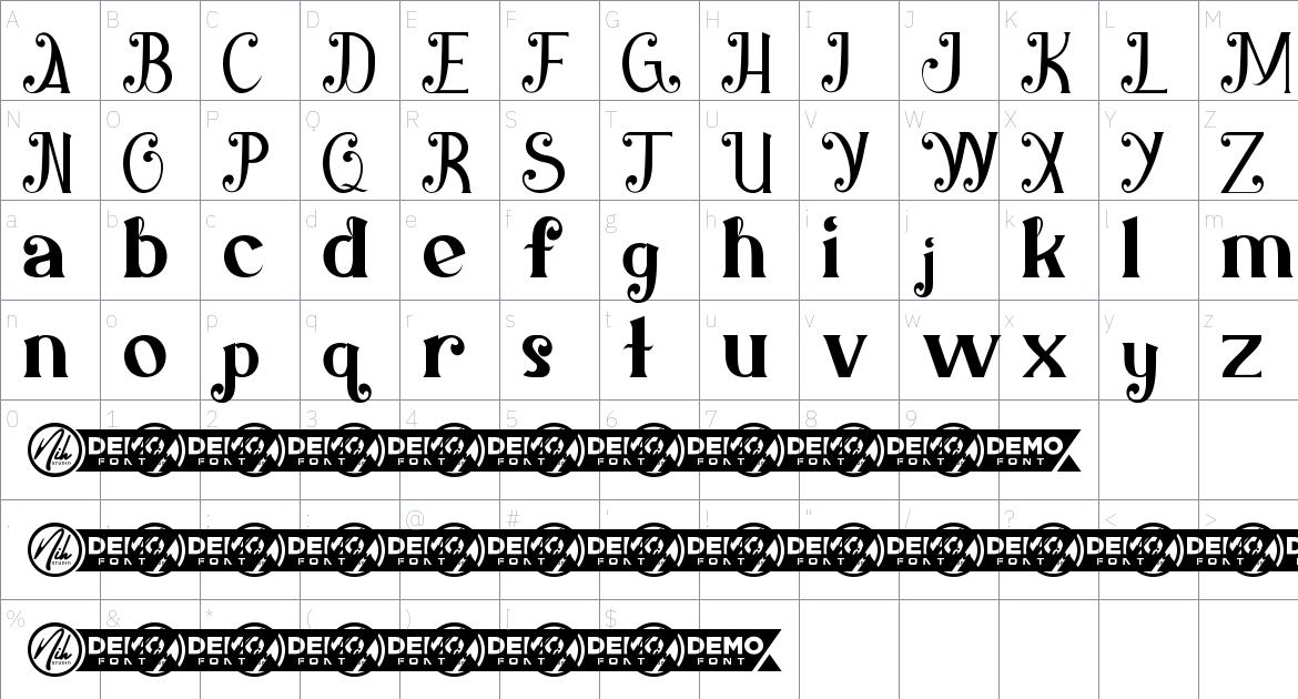 Shiny Flower font Character Map