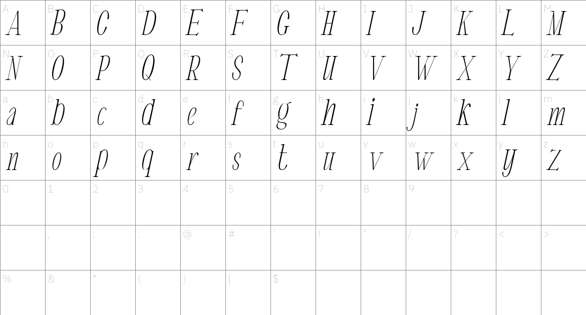 Eugerie font Character Map