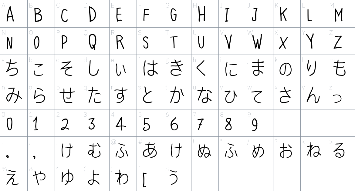 Ballpoint Pen NHK font Character Map