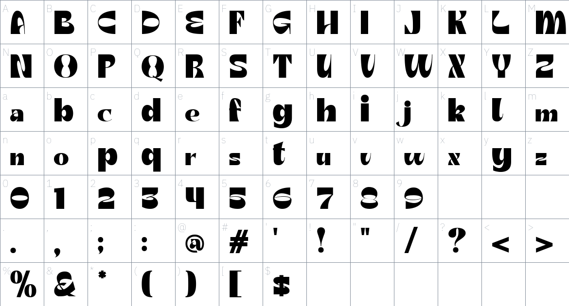 Casty font Character Map