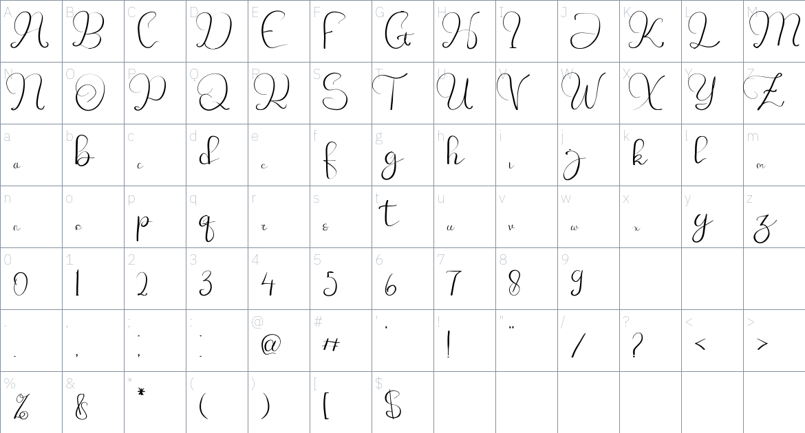 Theminto Ganokno font Character Map