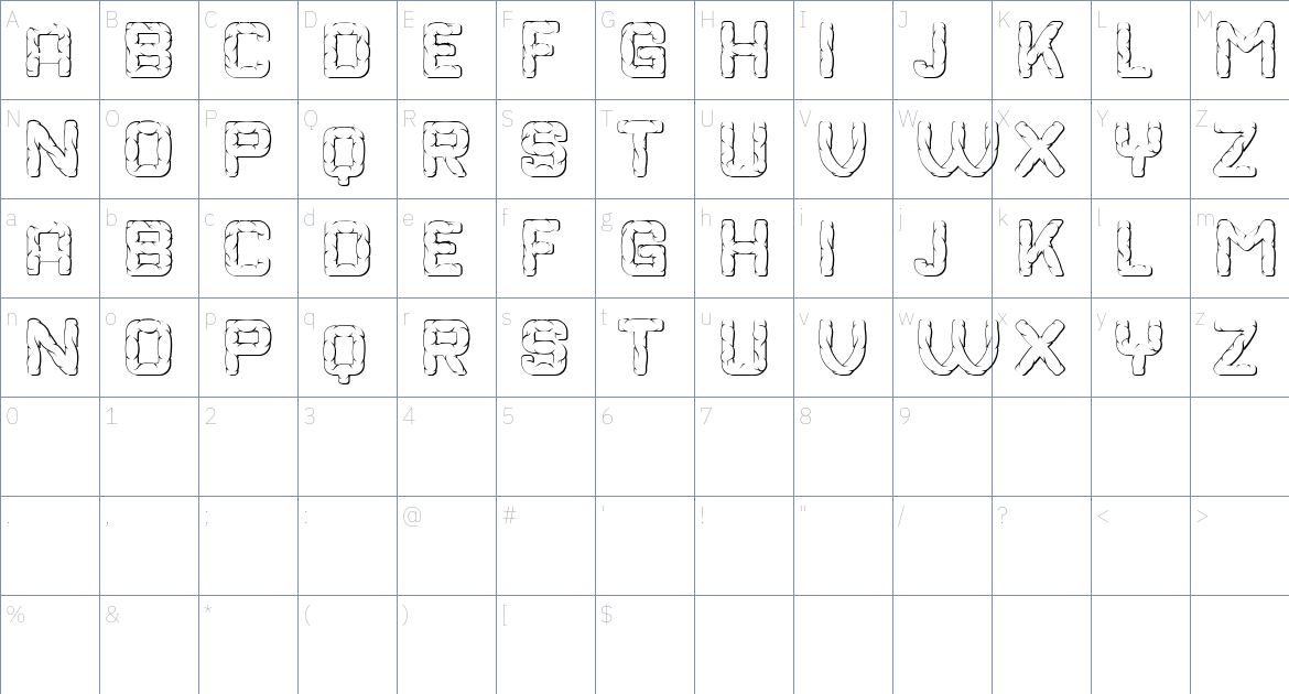 Zombie font Character Map