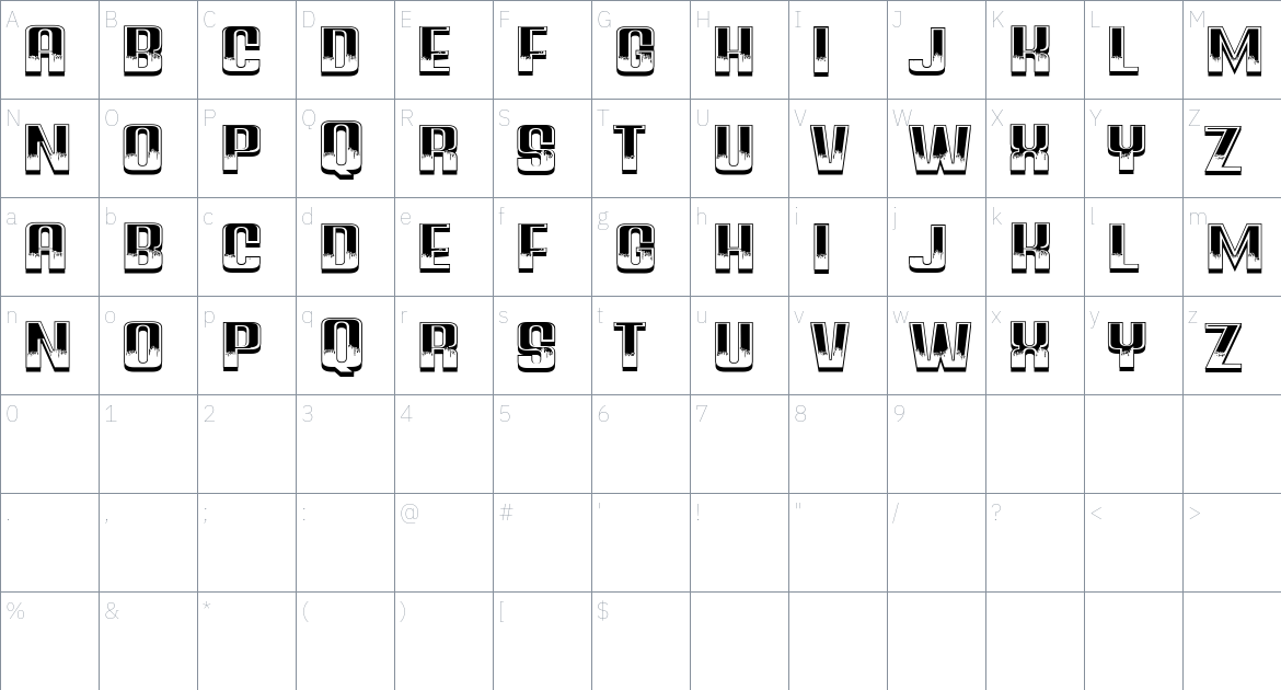 Alarm font Character Map