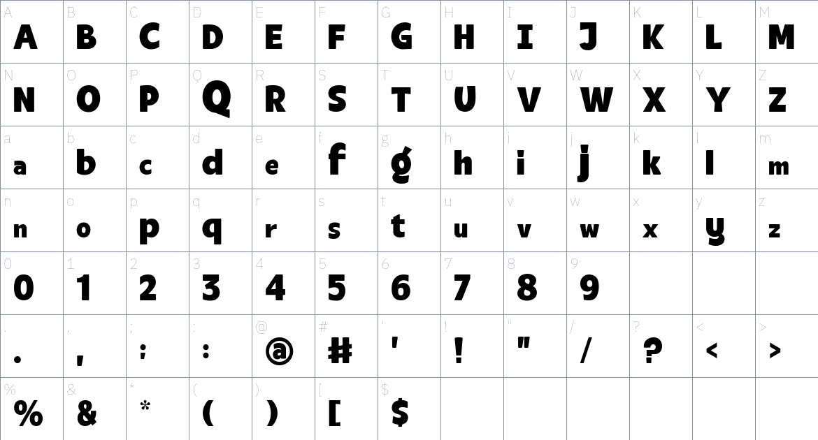 Oxlaide font Character Map