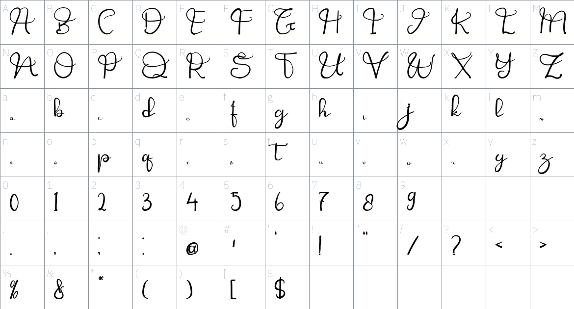 Zumanji Valkalari font Character Map