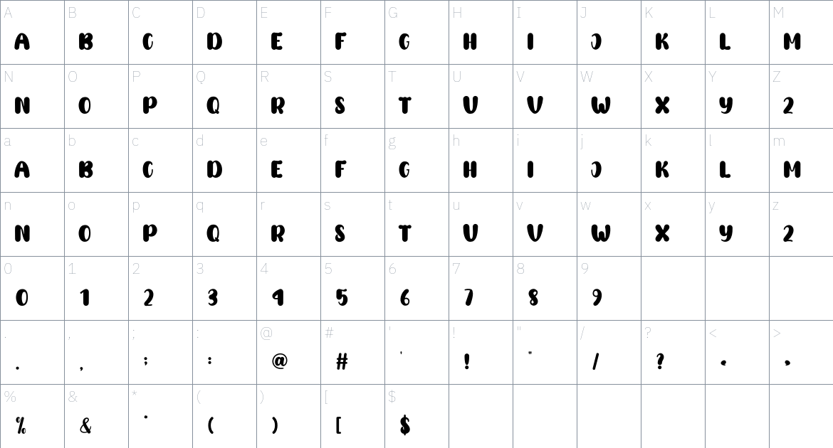 Balloon font Character Map